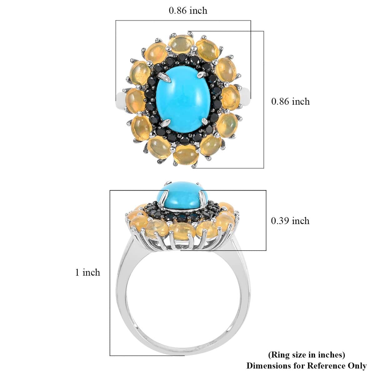 American Natural Sleeping Beauty Turquoise and Multi Gemstone Ring in Platinum Over Sterling Silver (Size 8.0) 6.45 ctw image number 5