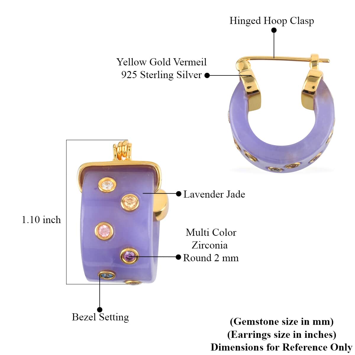 Lustro Stella Made with Finest Multi Color CZ, Lavender Jade (D) Carved 14K YG Over Sterling Silver Hoop Earrings 51.25 ctw image number 3