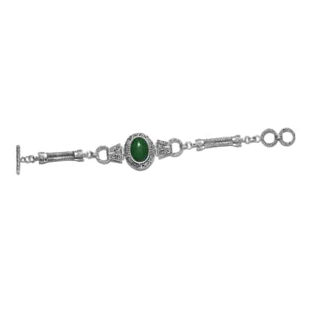 Green Jade (D) Bracelet in Platinum Over Sterling Silver (8.50 In) 17.65 ctw image number 0
