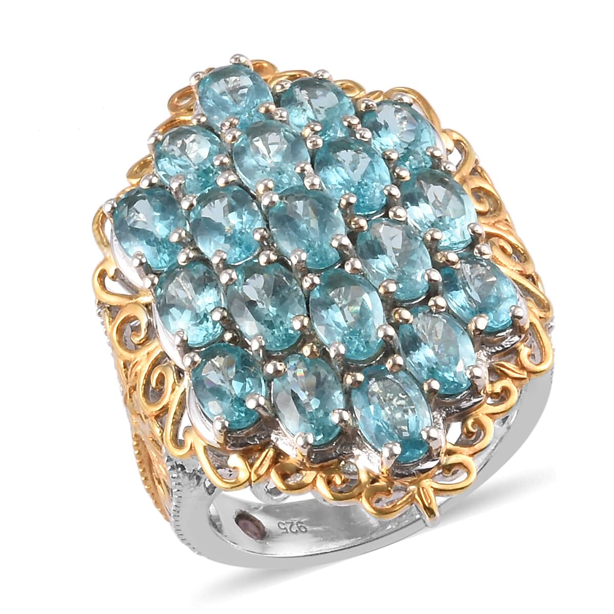 Madagascar Paraiba Apatite Cluster Ring in Vermeil Yellow Gold and Platinum Over Sterling Silver (Size 9.0) 11.10 Grams 5.00 ctw image number 0