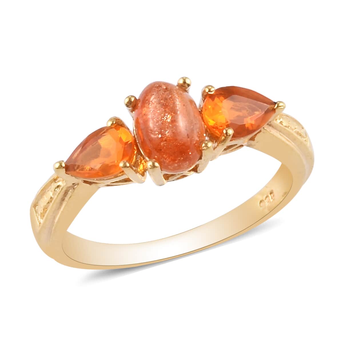 Sri Lankan Sunstone and Jalisco Fire Opal Ring in Sterling Silver (Size 8.0) 1.10 ctw image number 0
