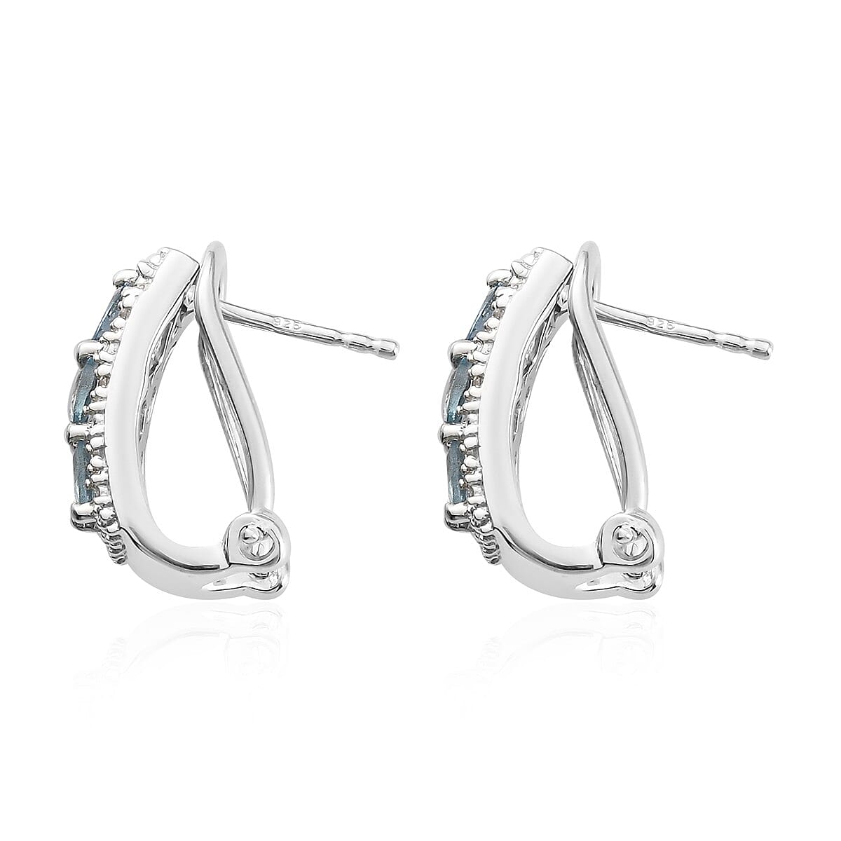 Santa Maria Aquamarine and White Zircon Omega Clip Earrings in Platinum Over Sterling Silver 1.00 ctw image number 3