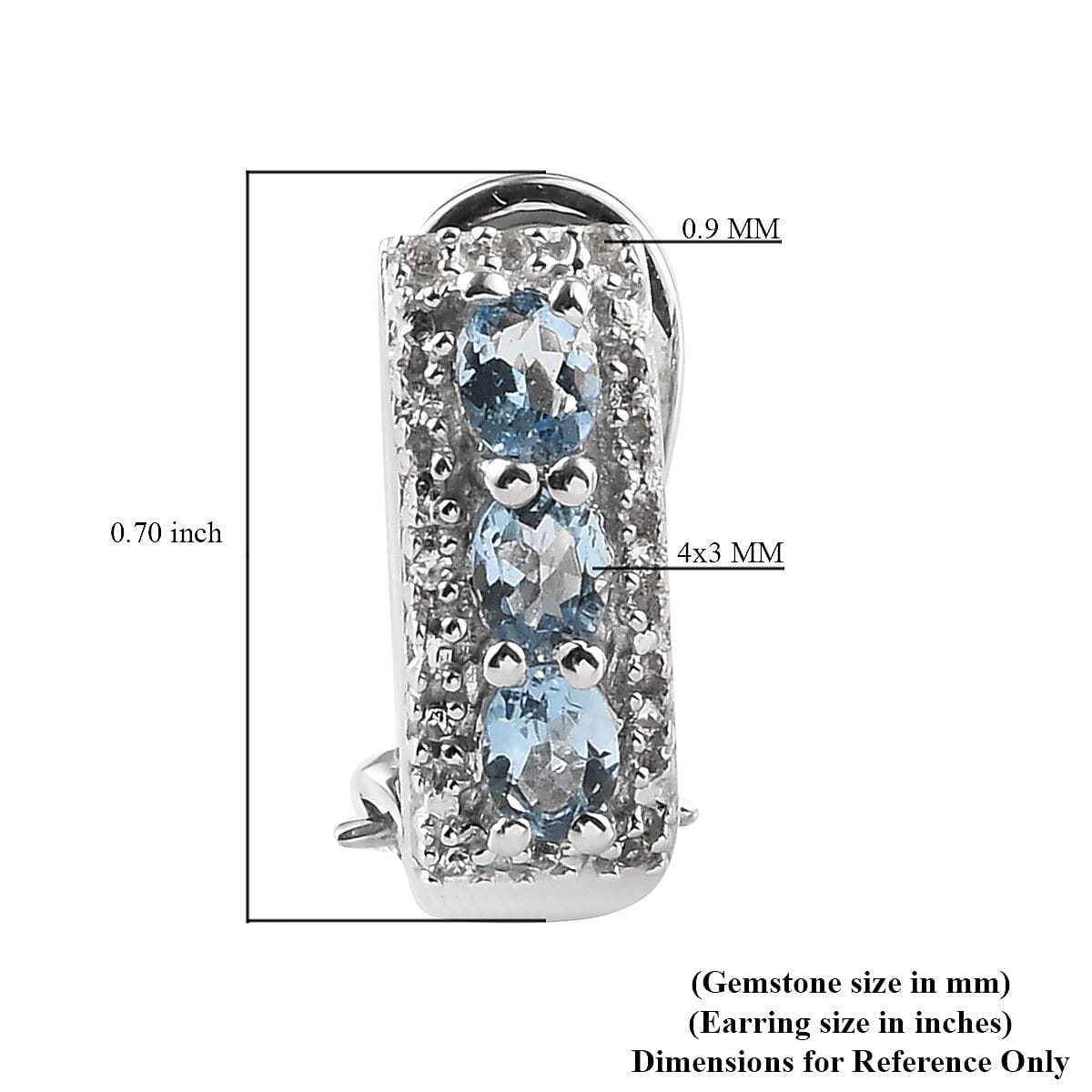 Santa Maria Aquamarine and White Zircon Omega Clip Earrings in Platinum Over Sterling Silver 1.00 ctw image number 4