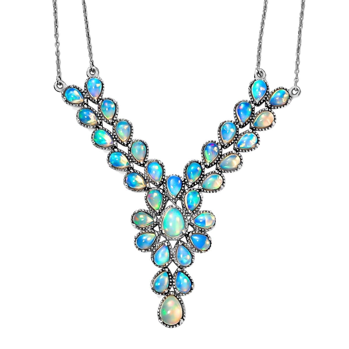 Premium Ethiopian Welo Opal Floral Necklace 18 Inches in Platinum Over Sterling Silver 9.40 ctw image number 0