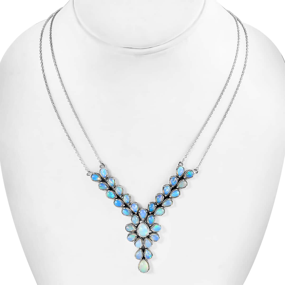 Premium Ethiopian Welo Opal Floral Necklace 18 Inches in Platinum Over Sterling Silver 9.40 ctw image number 2