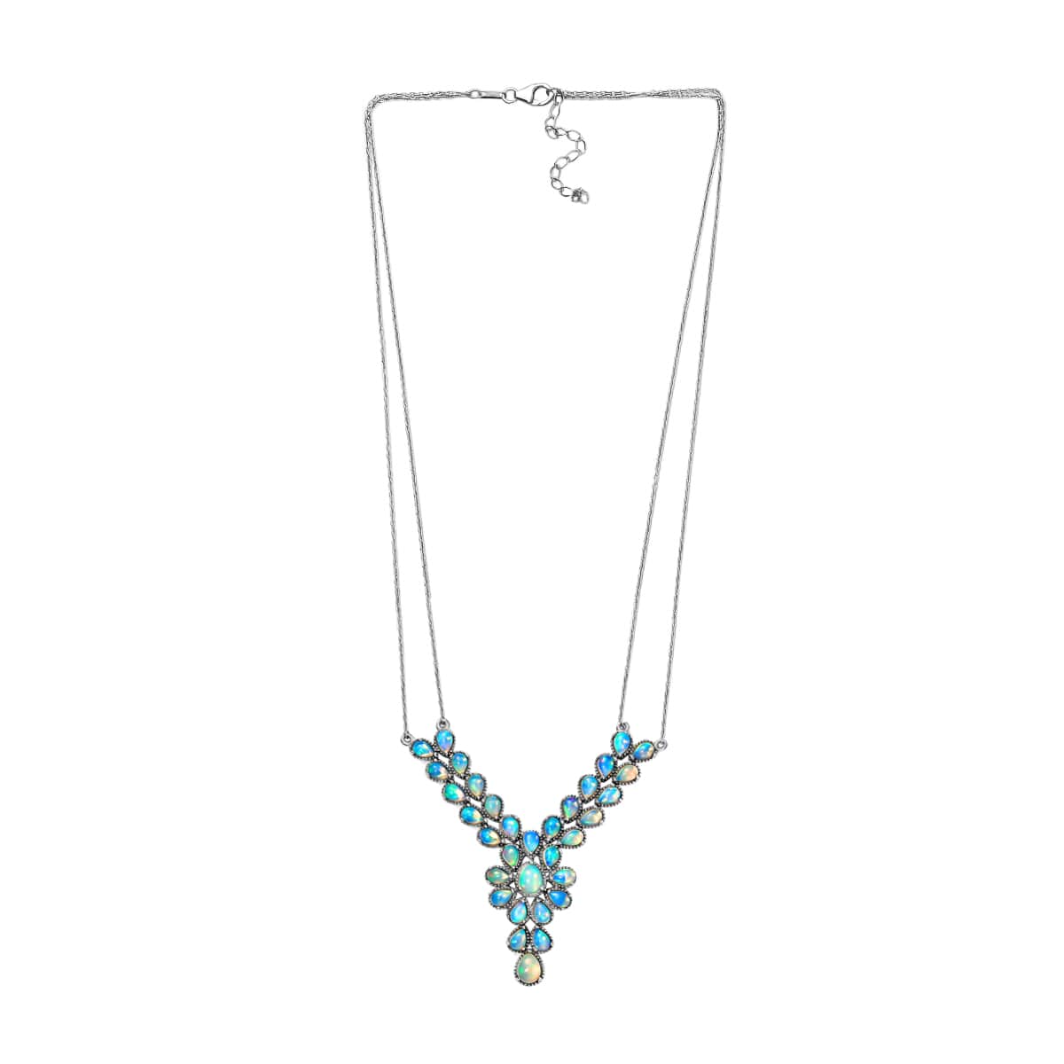 Premium Ethiopian Welo Opal Floral Necklace 18 Inches in Platinum Over Sterling Silver 9.40 ctw image number 3