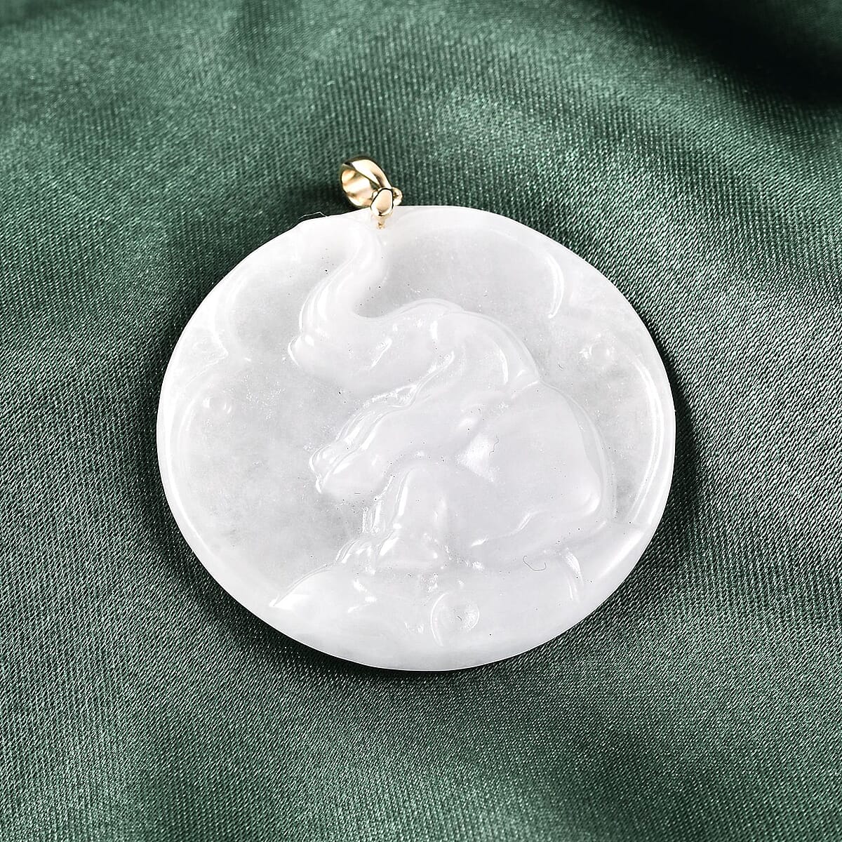 10K Yellow Gold White Jade Carved Elephant Pendant 68.25 ctw image number 1