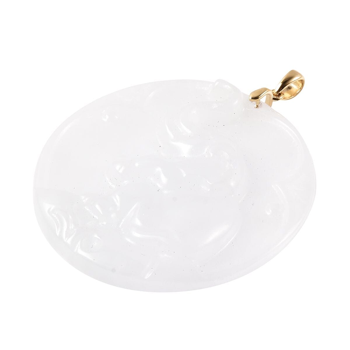 10K Yellow Gold White Jade Carved Elephant Pendant 68.25 ctw image number 2