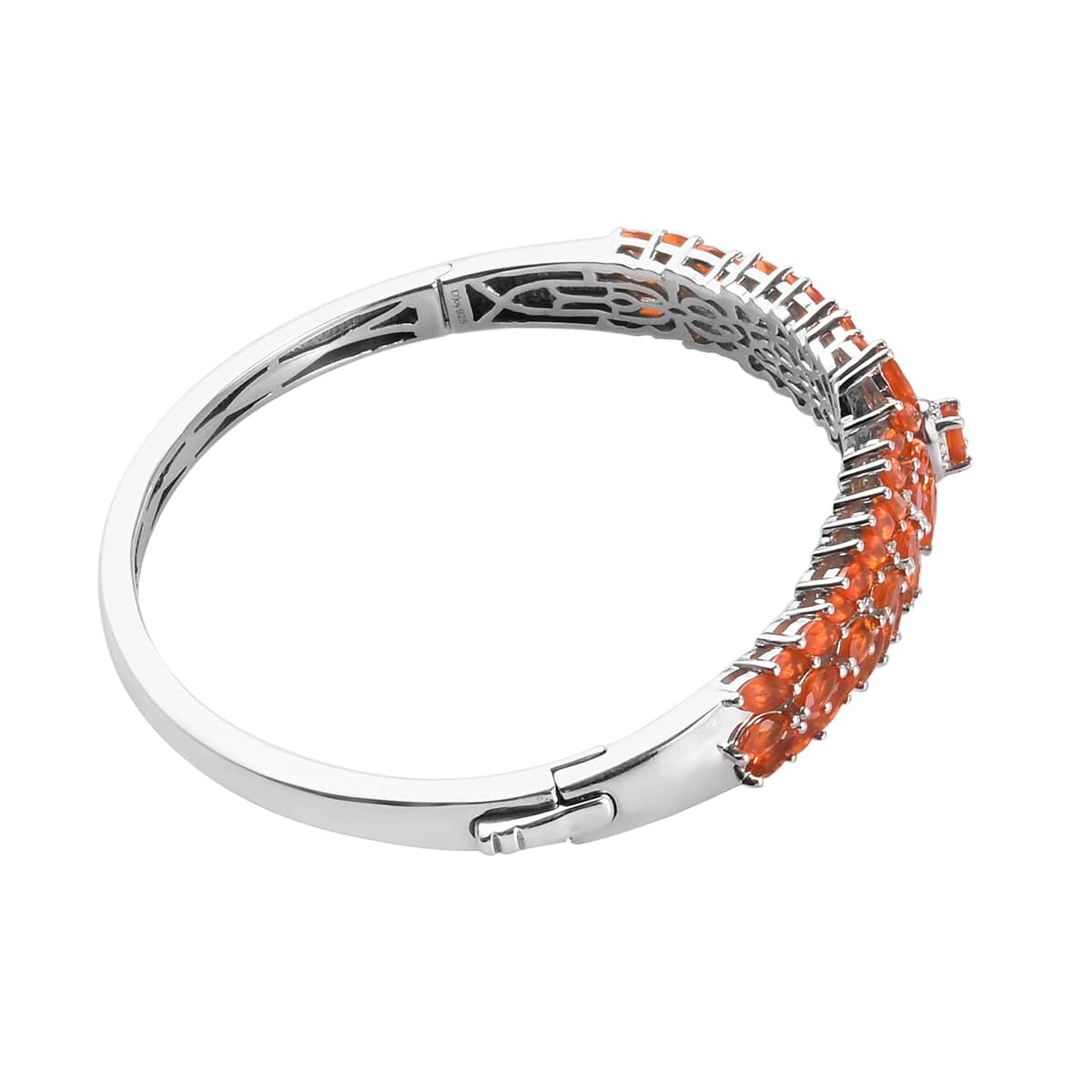 Crimson Fire Opal and White Zircon Floral Spray Bangle Bracelet in Platinum Over Sterling Silver (7.25 In) 6.00 ctw image number 3