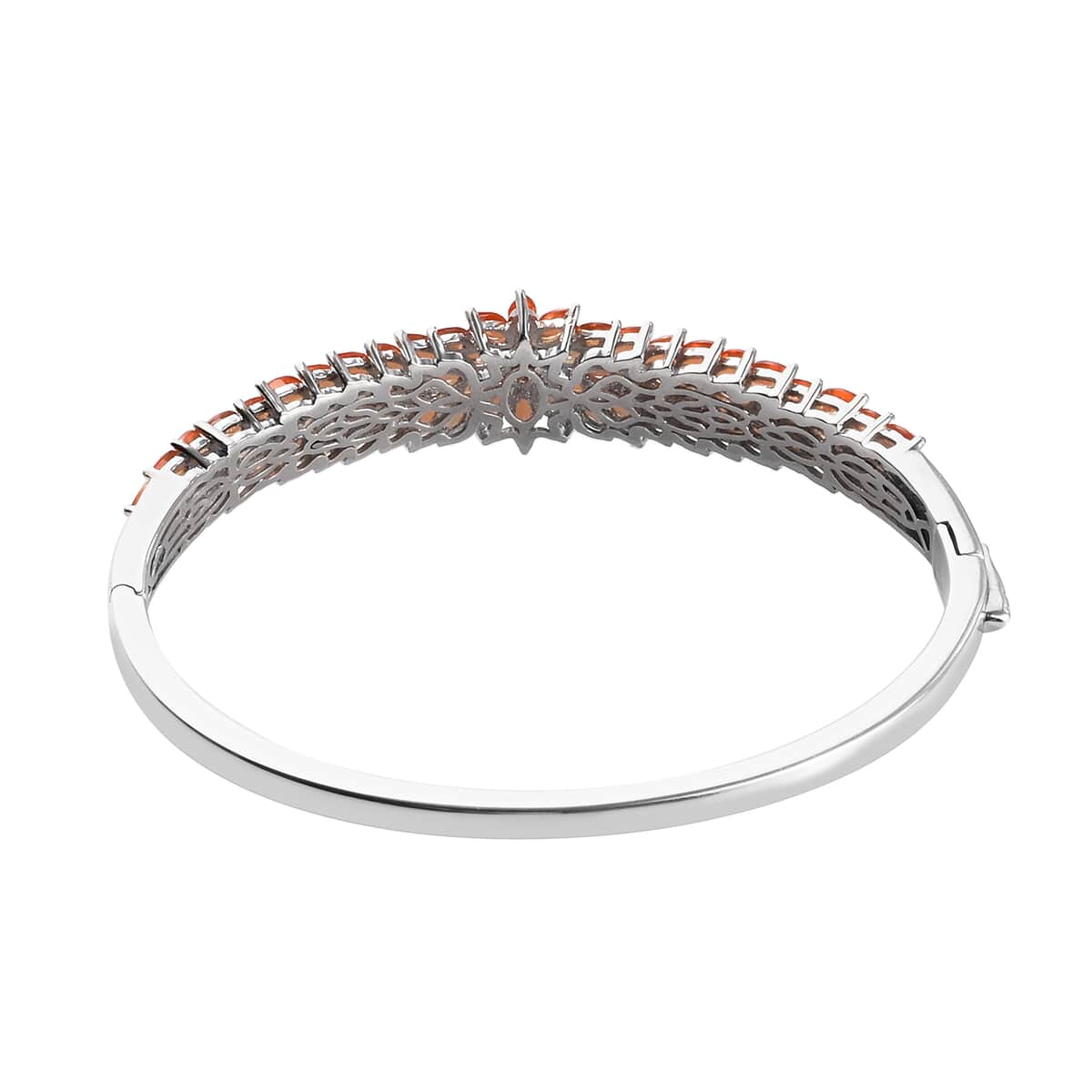 Crimson Fire Opal and White Zircon Floral Spray Bangle Bracelet in Platinum Over Sterling Silver (7.25 In) 6.00 ctw image number 4