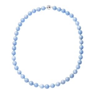 Angelite Beaded Knotted Necklace For Women in Rhodium Over Sterling Silver 20 Inches