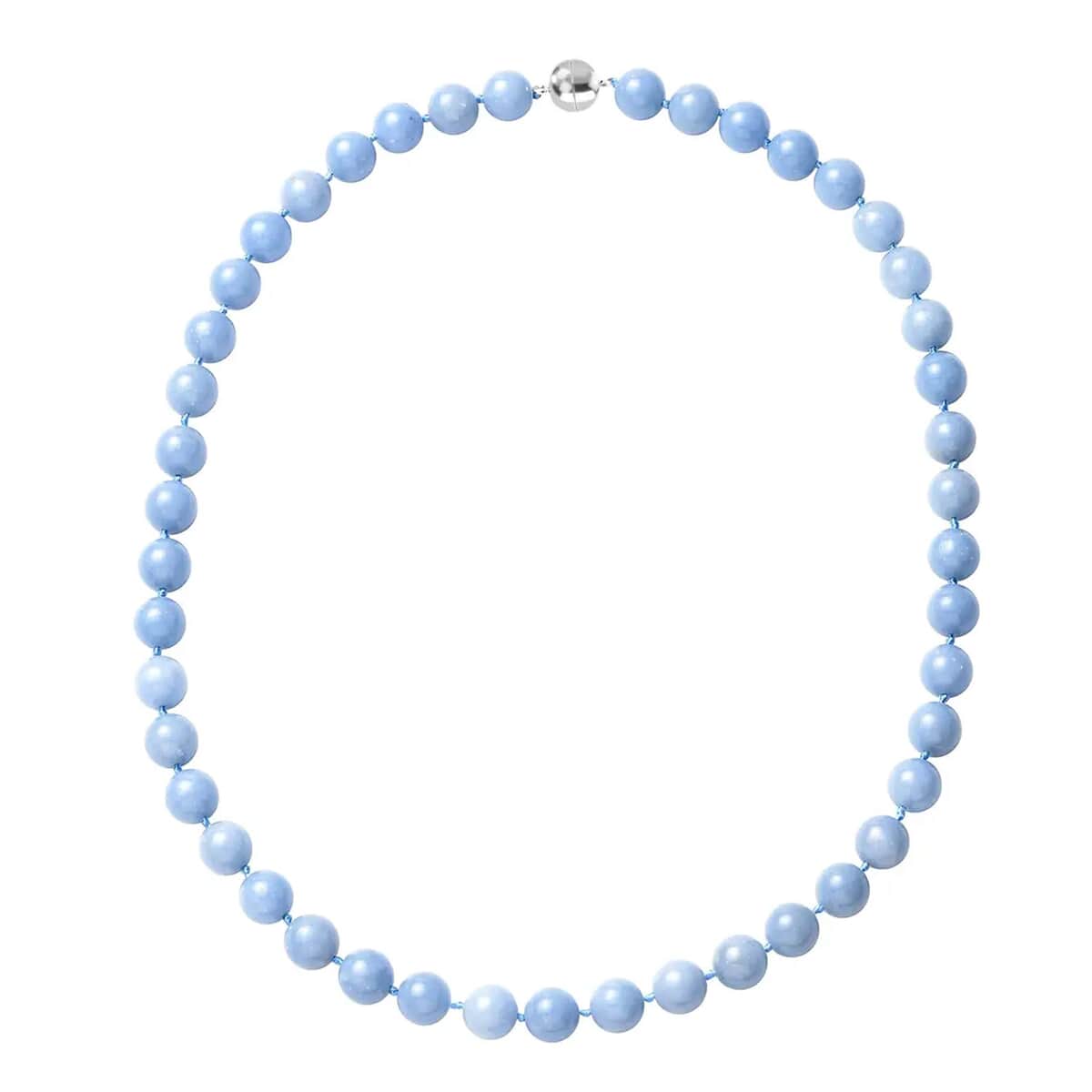 Angelite 9-11mm Beaded Knotted Necklace 20 Inches in Rhodium Over Sterling Silver 350.00 ctw image number 0
