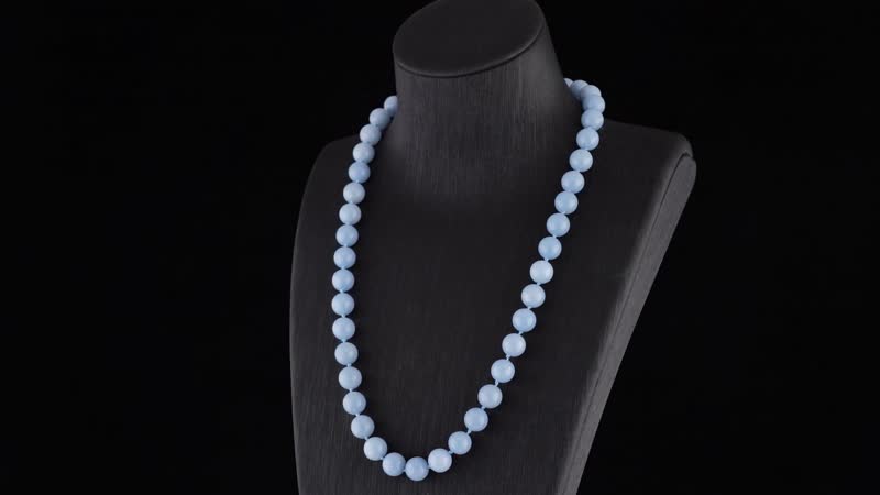 Angelite 9-11mm Beaded Knotted Necklace 20 Inches in Rhodium Over Sterling Silver 350.00 ctw