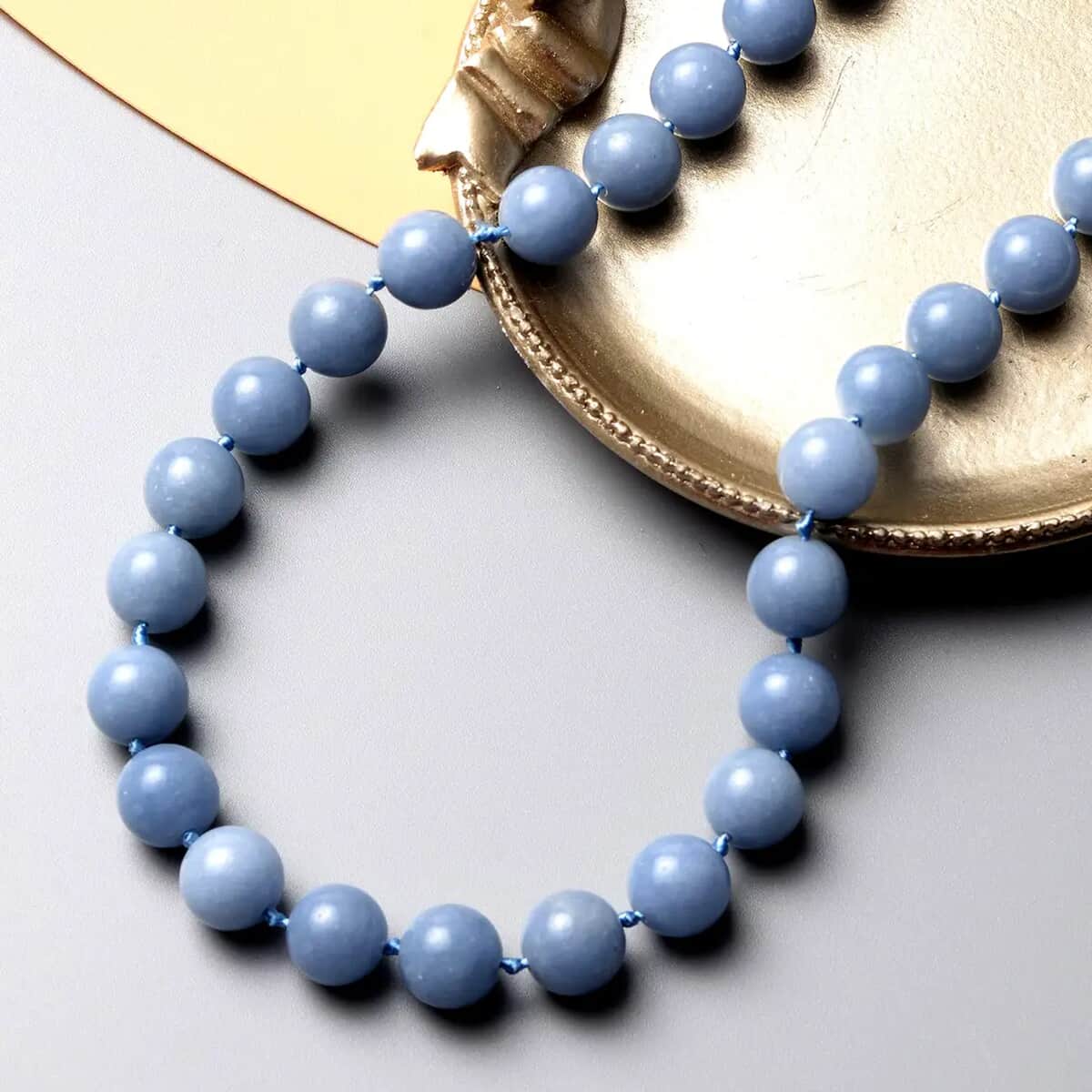 Angelite 9-11mm Beaded Knotted Necklace 20 Inches in Rhodium Over Sterling Silver 350.00 ctw image number 1