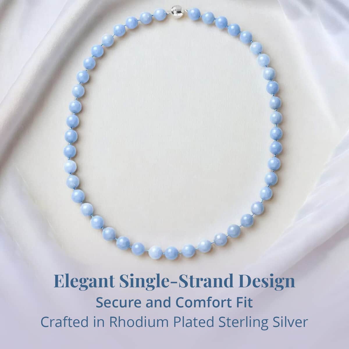 Angelite 9-11mm Beaded Knotted Necklace 20 Inches in Rhodium Over Sterling Silver 350.00 ctw image number 3