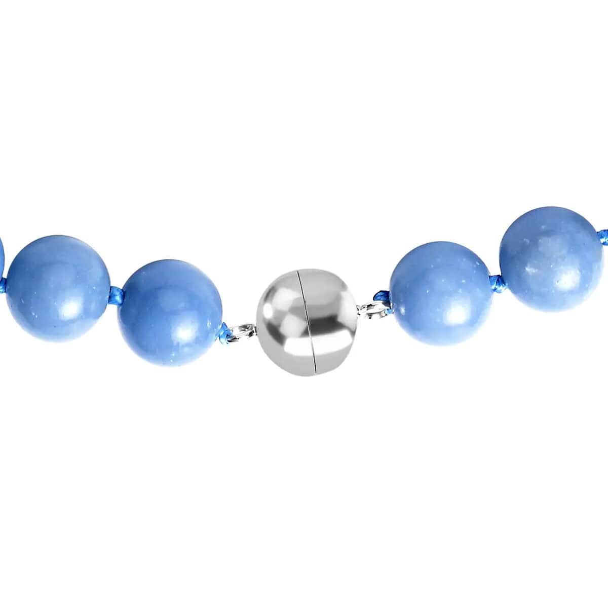 Angelite 9-11mm Beaded Knotted Necklace 20 Inches in Rhodium Over Sterling Silver 350.00 ctw image number 6