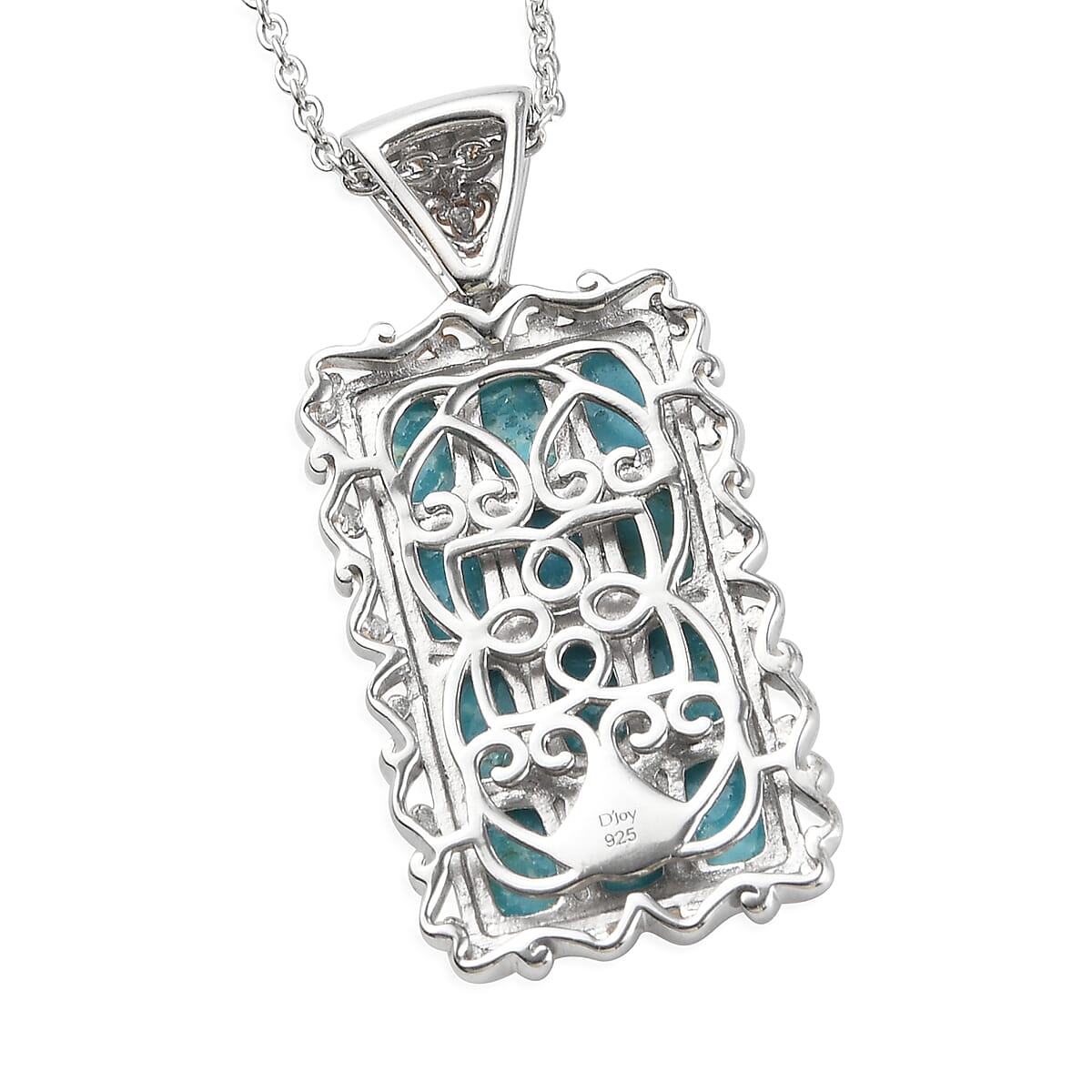 Nevada Turquoise Floral Pendant Necklace 20 Inches in Vermeil Yellow Gold & Platinum Over Sterling Silver 5.60 Grams