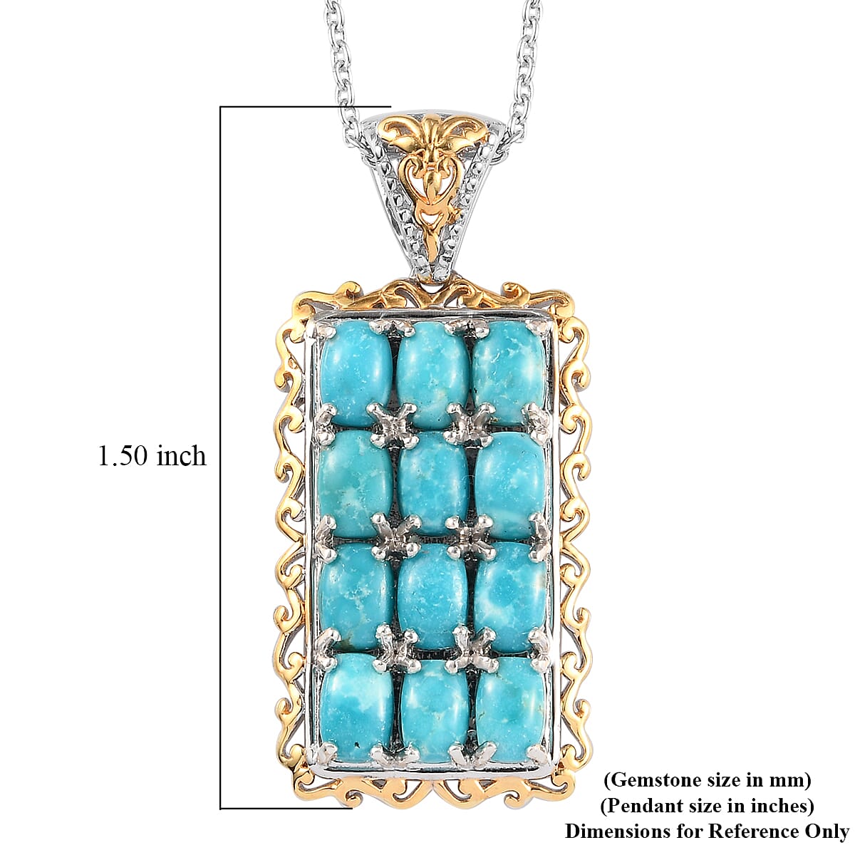 Nevada Turquoise Floral Pendant Necklace 20 Inches in Vermeil Yellow Gold & Platinum Over Sterling Silver 5.60 Grams