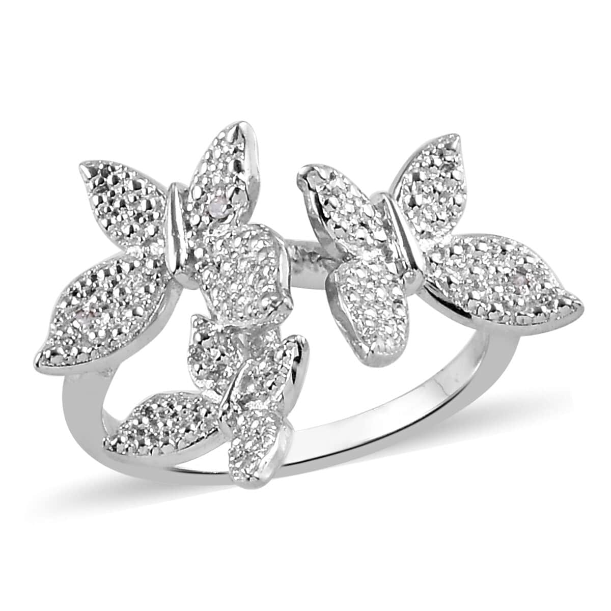 Diamond Accent Butterfly Ring in Platinum Over Copper (Size 7.0) image number 0