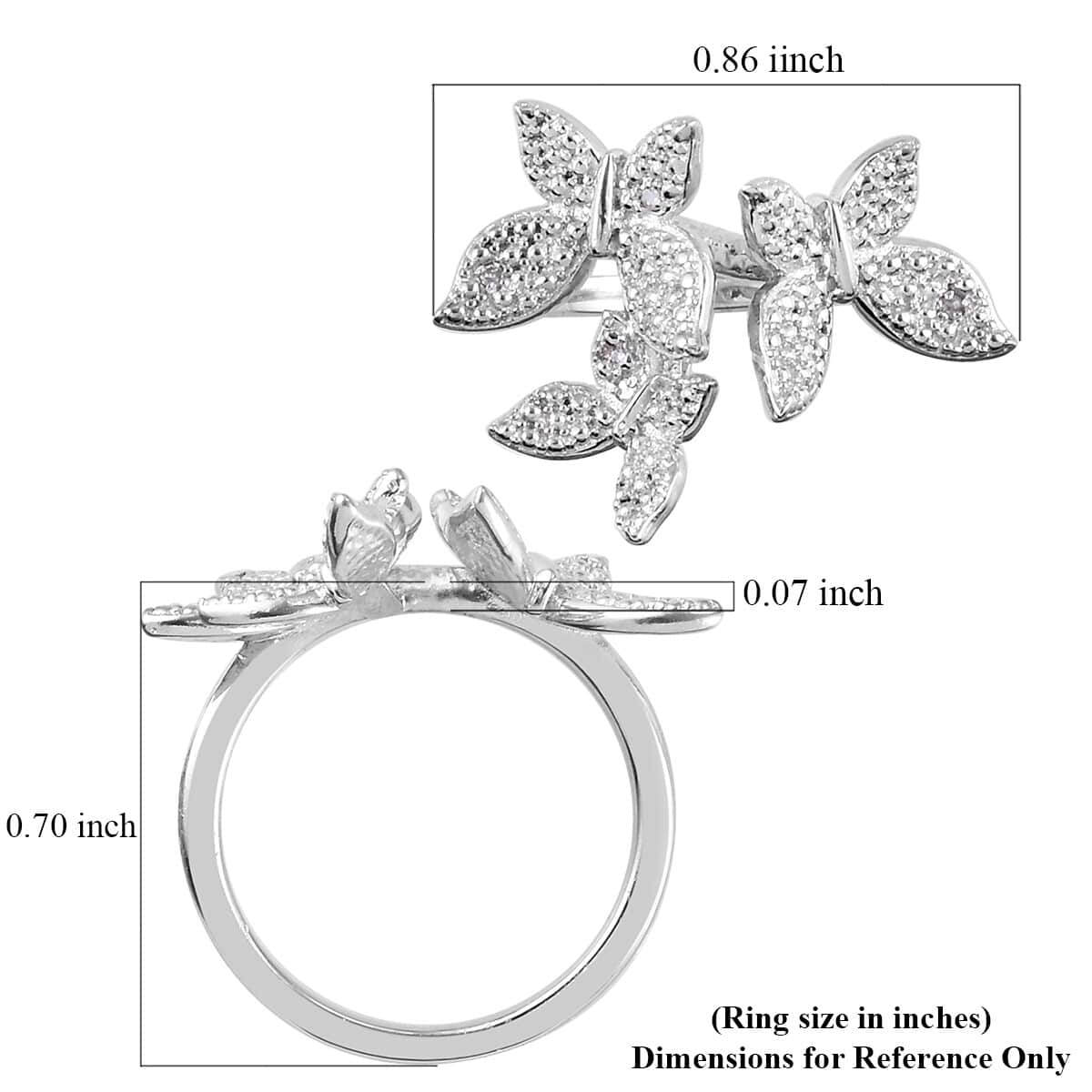 Diamond Accent Butterfly Ring in Platinum Over Copper (Size 7.0) image number 5