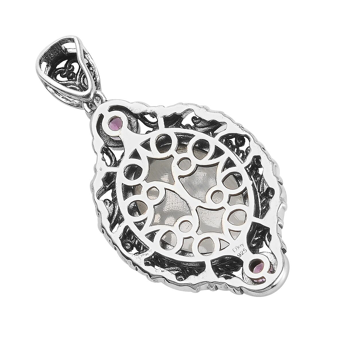 Rainbow Moonstone and Orissa Rhodolite Garnet Solitaire Pendant in Sterling Silver 10.25 ctw
