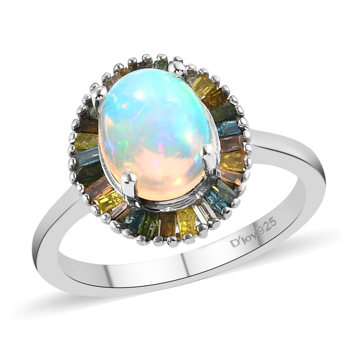 Premium Ethiopian Welo Opal and Multi Diamond Halo Ring in Platinum Over Sterling Silver (Size 9.0) 1.65 ctw image number 0