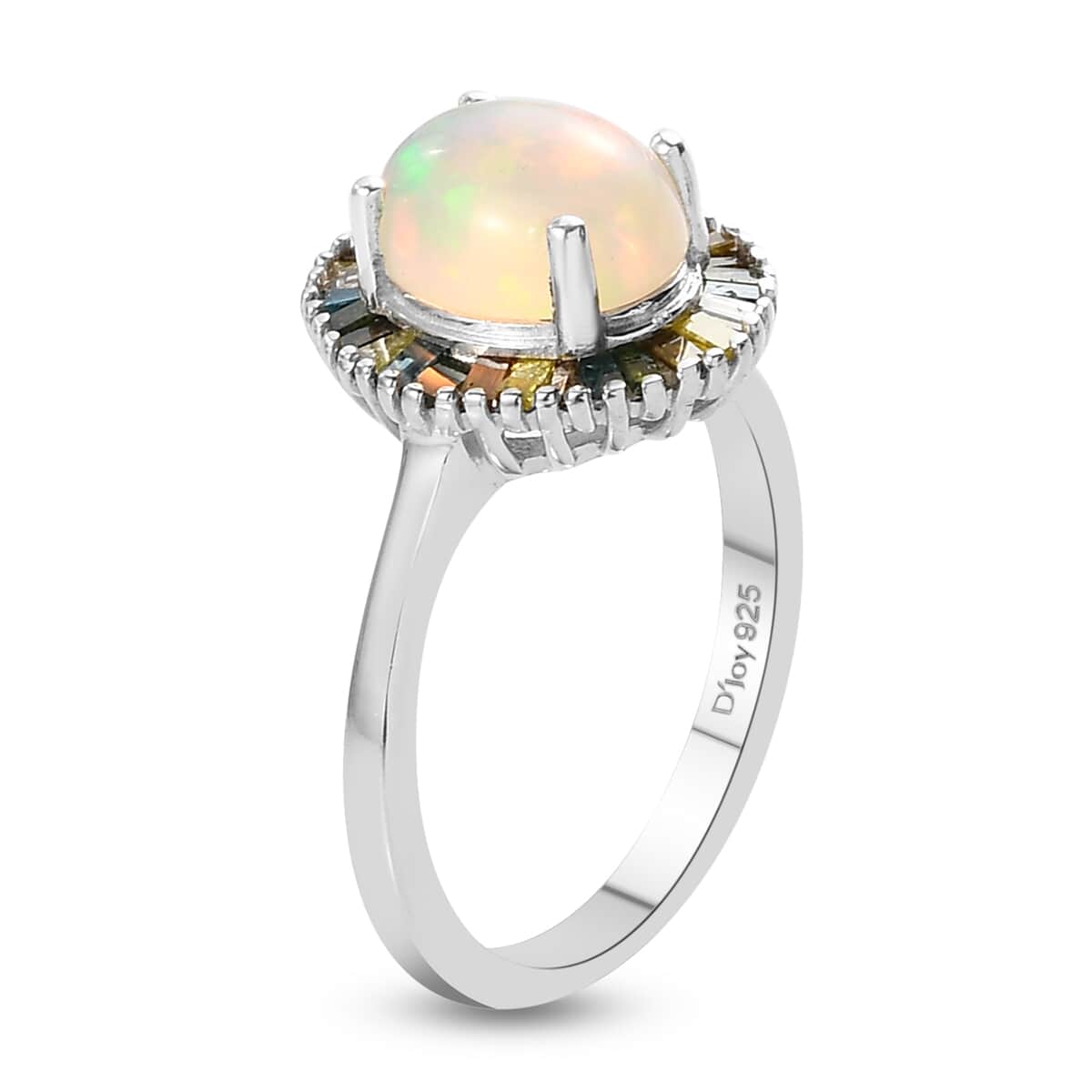 Premium Ethiopian Welo Opal and Multi Diamond Halo Ring in Platinum Over Sterling Silver (Size 9.0) 1.65 ctw image number 3
