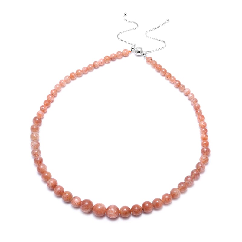 Natural Tanzanian Golden Sunstone 5-12mm Beaded Necklace 18 Inches in Rhodium Over Sterling Silver 188.00 ctw