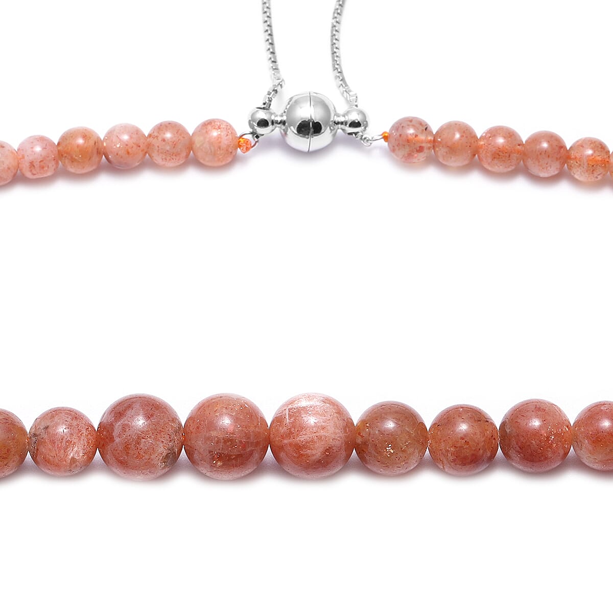 Natural Tanzanian Golden Sunstone 5-12mm Beaded Necklace 18 Inches in Rhodium Over Sterling Silver 188.00 ctw