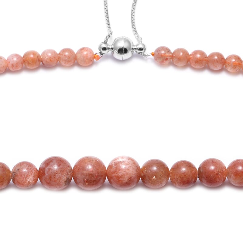Natural Tanzanian Golden Sunstone 5-12mm Beaded Necklace 18 Inches in Rhodium Over Sterling Silver 188.00 ctw