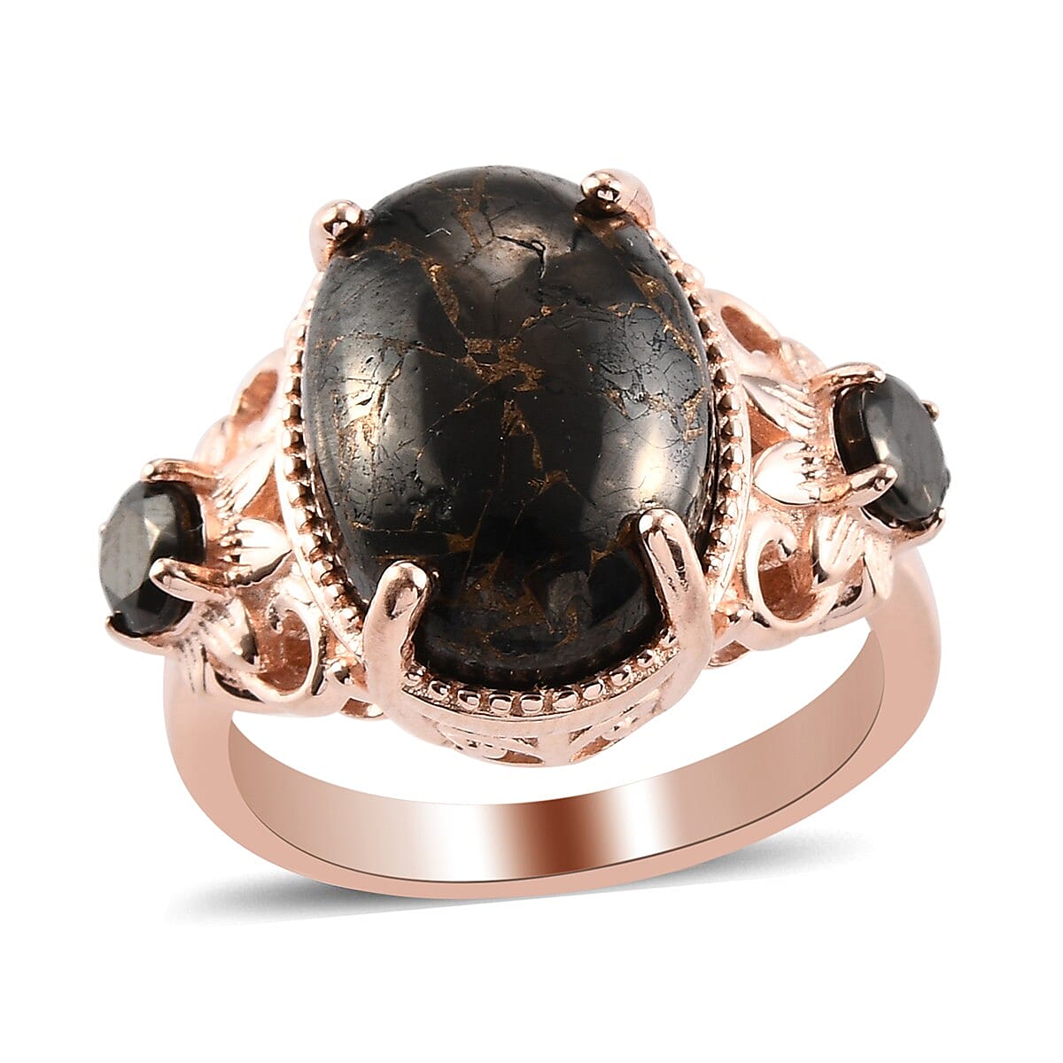 Matrix Silver Shungite and Elite Shungite Ring in 14K RG Over Copper With Magnet (Size 10.0) 4.75 ctw