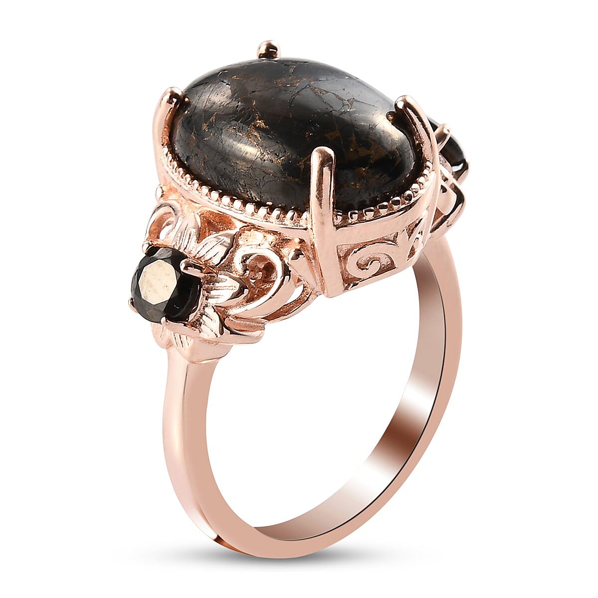 Matrix Silver Shungite and Elite Shungite Ring in 14K RG Over Copper With Magnet (Size 10.0) 4.75 ctw