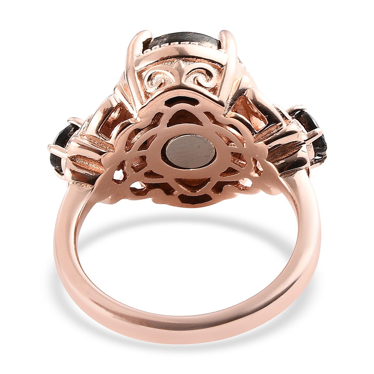 Matrix Silver Shungite and Elite Shungite Ring in 14K RG Over Copper With Magnet (Size 10.0) 4.75 ctw