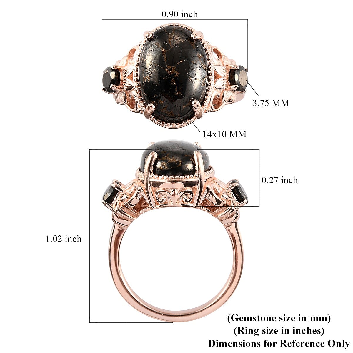 Matrix Silver Shungite and Elite Shungite Ring in 14K RG Over Copper With Magnet (Size 10.0) 4.75 ctw