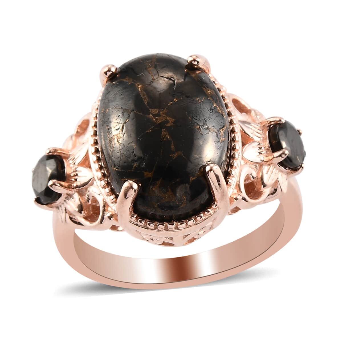 Matrix Silver Shungite and Elite Shungite Ring in 14K RG Over Copper With Magnet (Size 8.0) 4.75 ctw image number 0