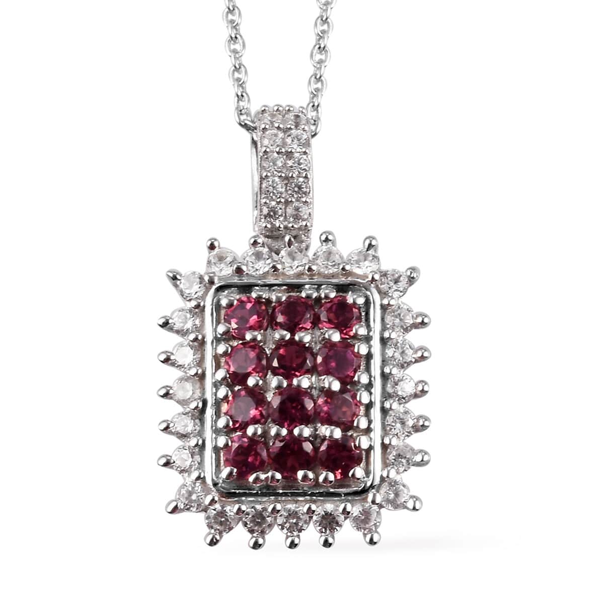 Ouro Fino Rubellite and Zircon Cluster Pendant Necklace 20 Inches in Platinum Over Sterling Silver 1.75 ctw image number 0