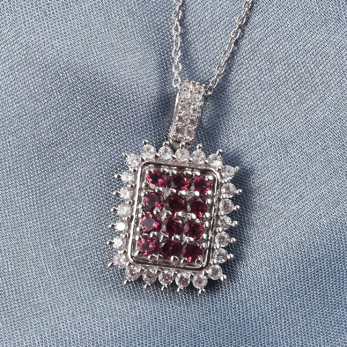 Ouro Fino Rubellite and Zircon Cluster Pendant Necklace 20 Inches in Platinum Over Sterling Silver 1.75 ctw image number 1