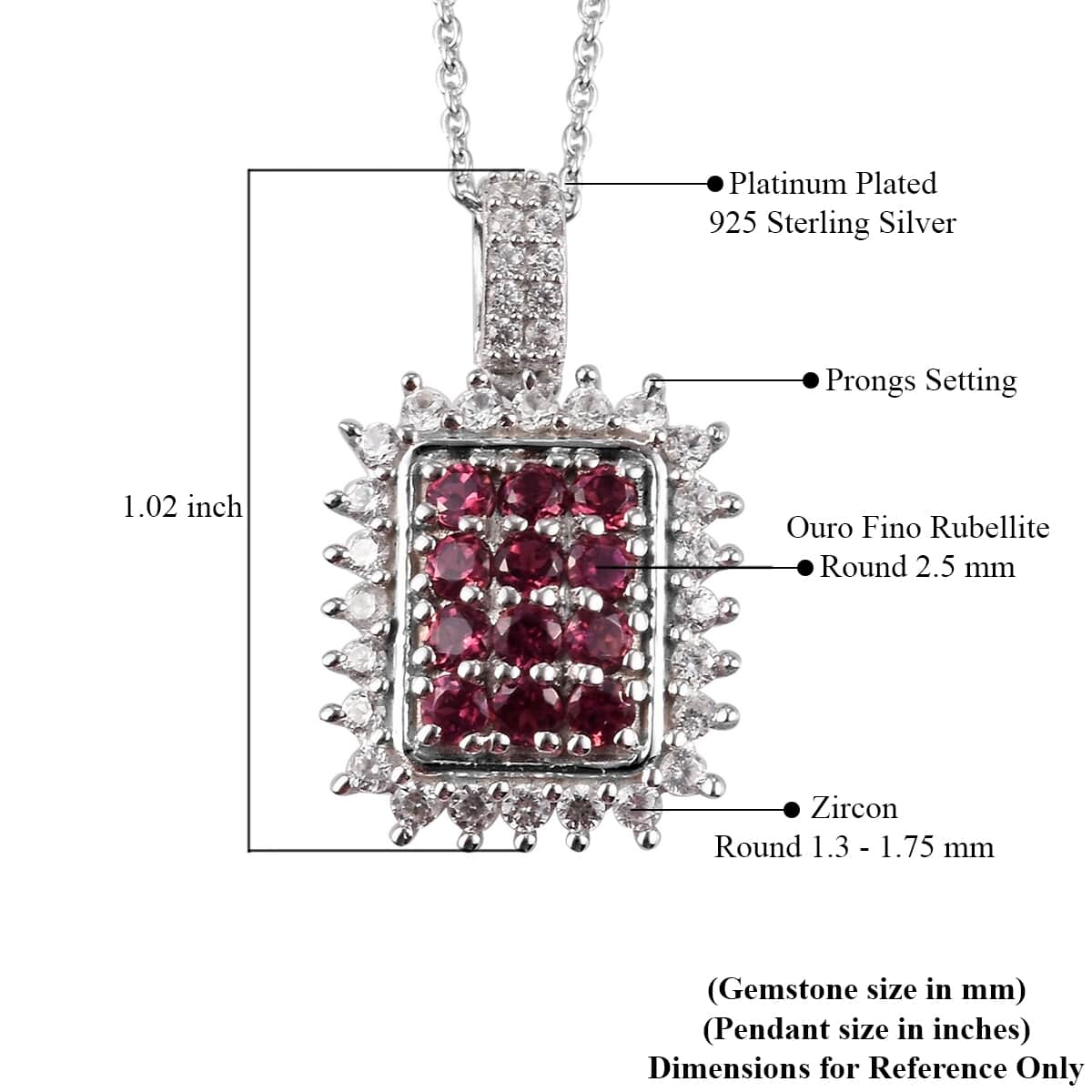 Ouro Fino Rubellite and Zircon Cluster Pendant Necklace 20 Inches in Platinum Over Sterling Silver 1.75 ctw image number 5