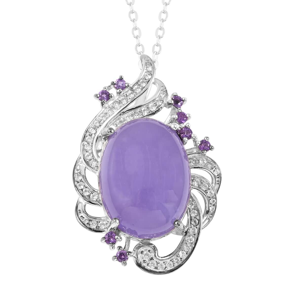 Purple Jade and Multi Gemstone Pendant Necklace 20 Inches in Platinum Over Sterling Silver 18.65 ctw image number 0