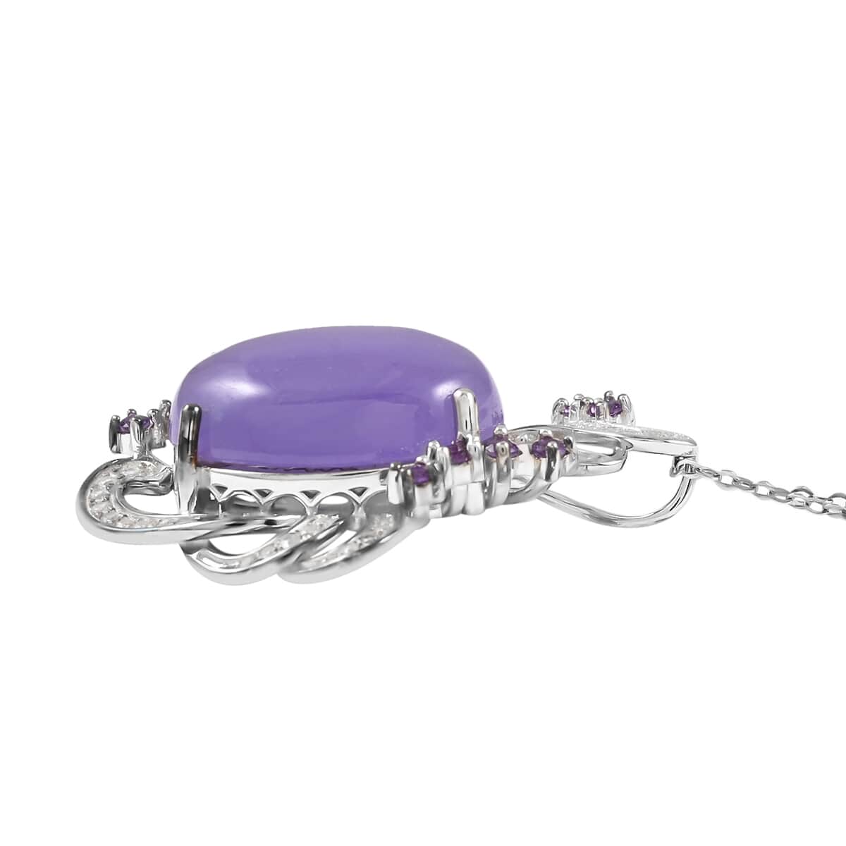 Purple Jade and Multi Gemstone Pendant Necklace 20 Inches in Platinum Over Sterling Silver 18.65 ctw image number 3