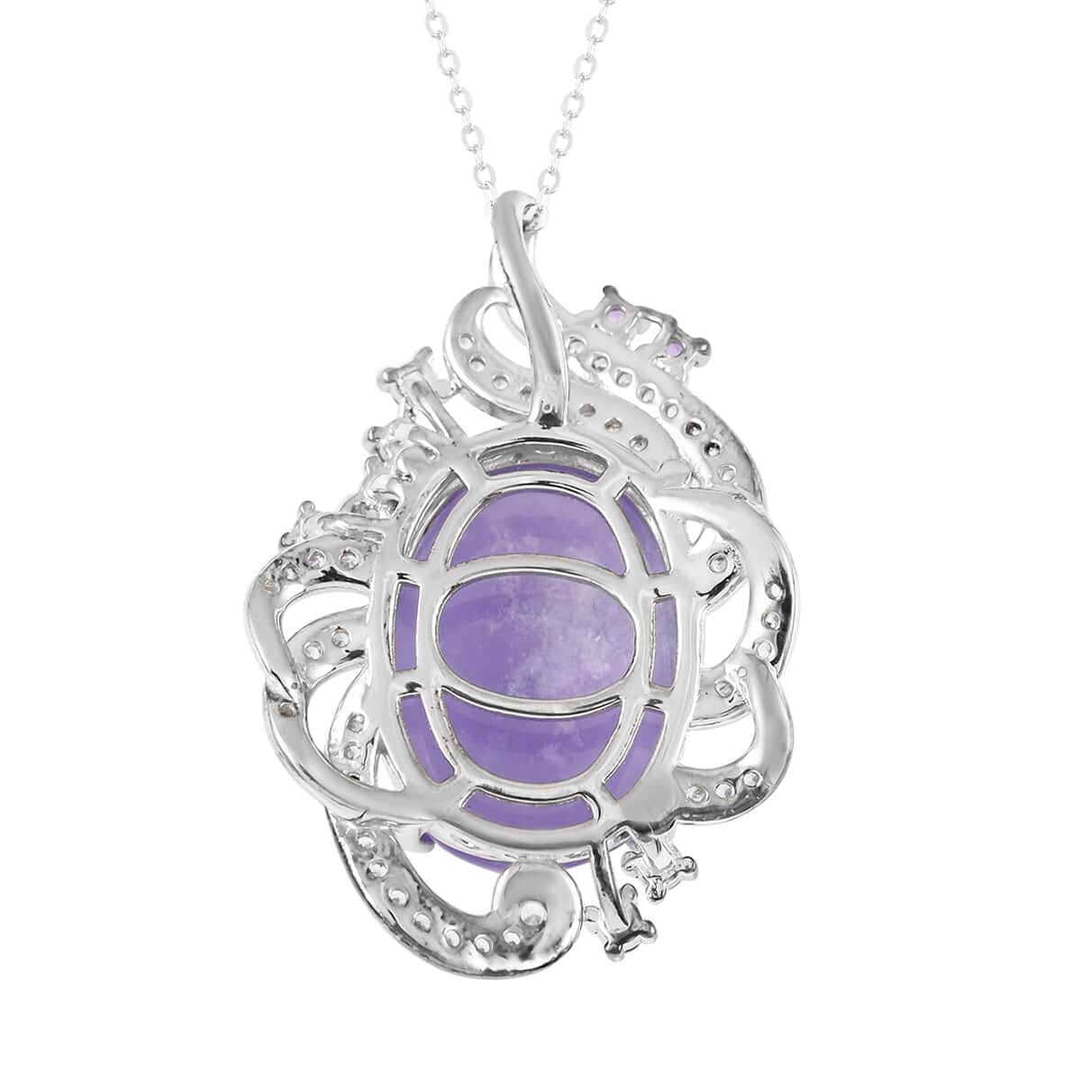 Purple Jade and Multi Gemstone Pendant Necklace 20 Inches in Platinum Over Sterling Silver 18.65 ctw image number 4