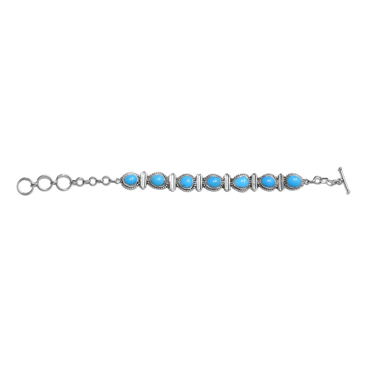 American Natural Sleeping Beauty Turquoise Bracelet in Platinum Over Sterling Silver (6.50 In) 6.00 ctw image number 0