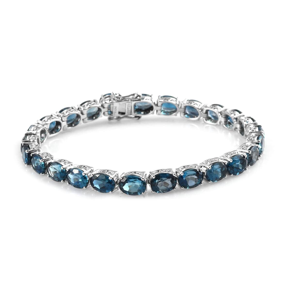 London Blue Topaz Tennis Bracelet in Platinum Over Sterling Silver (8.00 In) 16.45 Grams 36.25 ctw image number 0