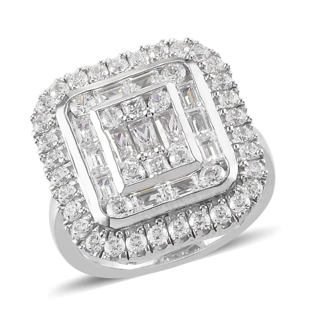LUSTRO STELLA Made with Finest CZ Fancy Ring in Platinum Over Sterling Silver (Size 7.0) 3.75 ctw image number 0