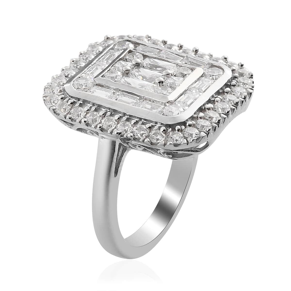LUSTRO STELLA Made with Finest CZ Fancy Ring in Platinum Over Sterling Silver (Size 7.0) 3.75 ctw image number 3