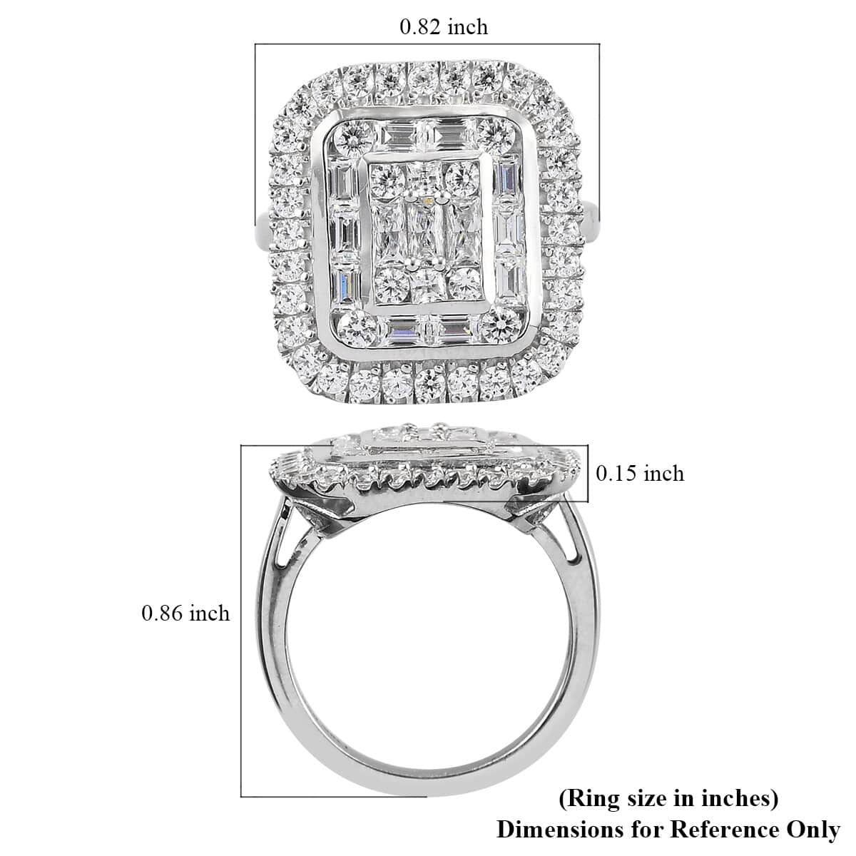 LUSTRO STELLA Made with Finest CZ Fancy Ring in Platinum Over Sterling Silver (Size 7.0) 3.75 ctw image number 5