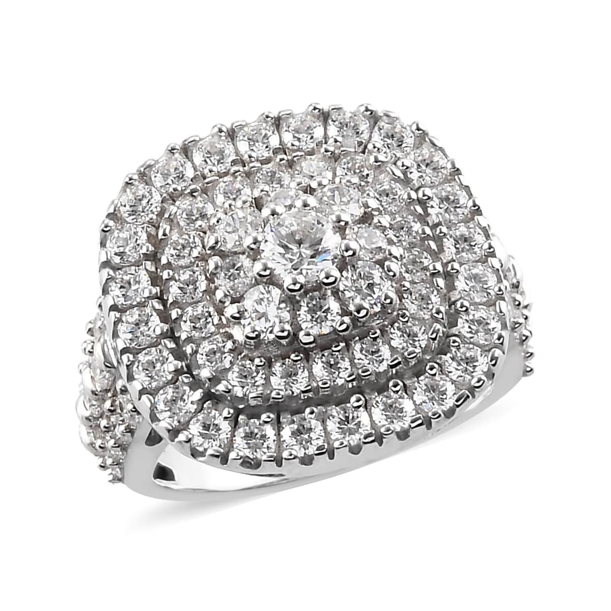 LUSTRO STELLA Made with Finest CZ Cluster Ring in Platinum Over Sterling Silver (Size 6.0) 4.40 ctw image number 0