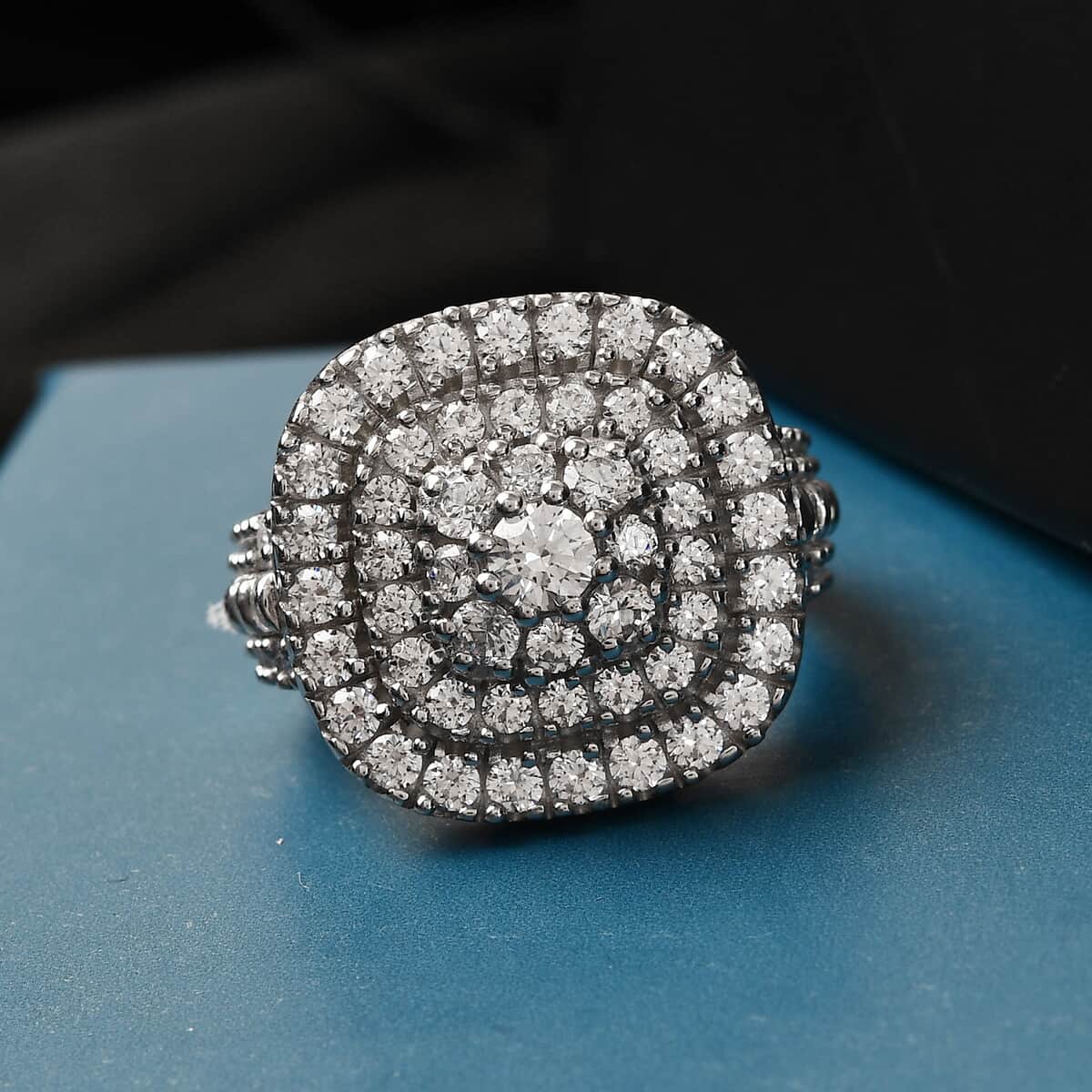 LUSTRO STELLA Made with Finest CZ Cluster Ring in Platinum Over Sterling Silver (Size 6.0) 4.40 ctw image number 1