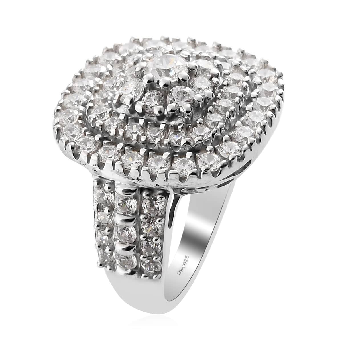 LUSTRO STELLA Made with Finest CZ Cluster Ring in Platinum Over Sterling Silver (Size 6.0) 4.40 ctw image number 3