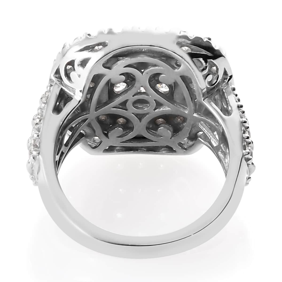 LUSTRO STELLA Made with Finest CZ Cluster Ring in Platinum Over Sterling Silver (Size 6.0) 4.40 ctw image number 4